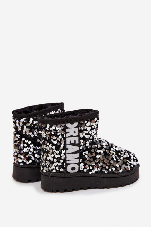 Kids Snow Boots insulated with Sequins Black-Silver ERebbica