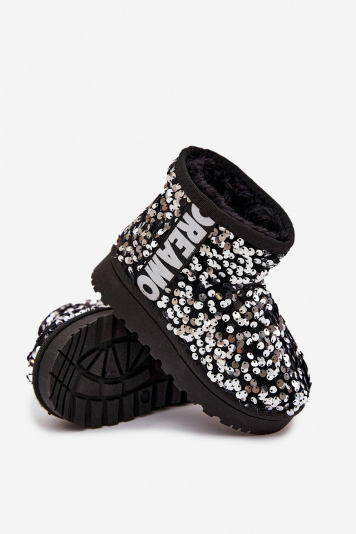 Kids Snow Boots insulated with Sequins Black-Silver ERebbica