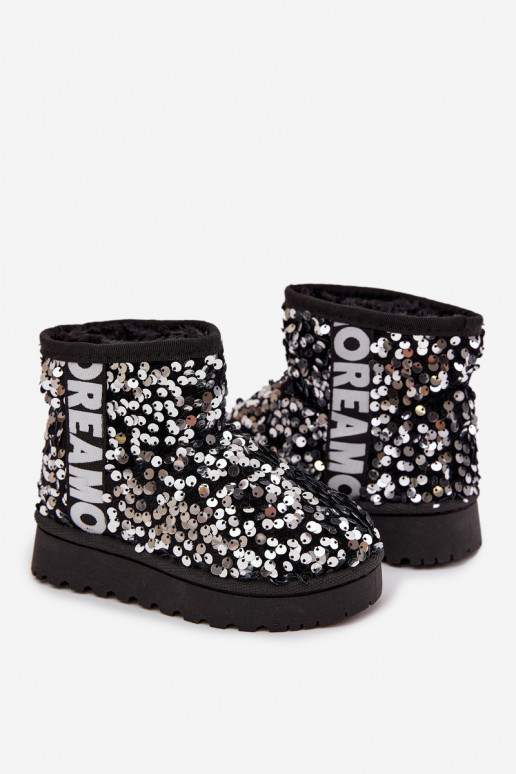 Kids Snow Boots insulated with Sequins Black-Silver ERebbica