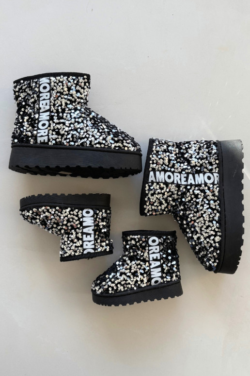 Kids Snow Boots insulated with Sequins Black-Silver ERebbica