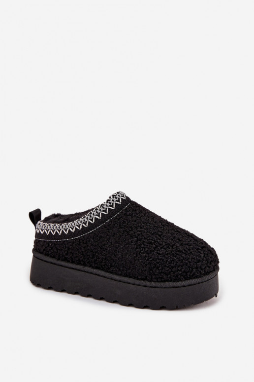 Children Youth Snow Boots With Sheep Fur Type Black Selathiel