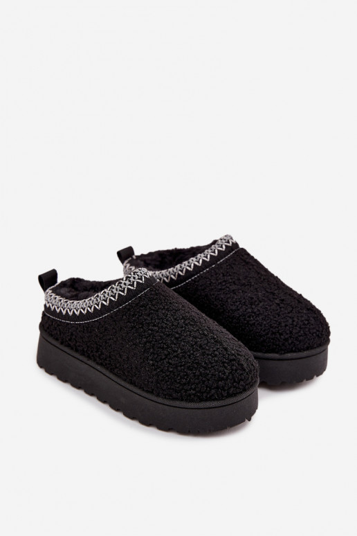 Children Youth Snow Boots With Sheep Fur Type Black Selathiel