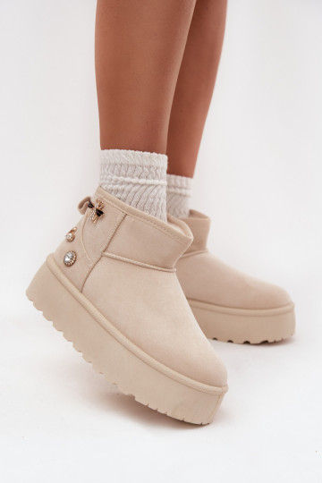 Women's Snow Boots on Platform with Buckles Light Beige Maelle 2