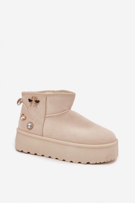 Śniegowce Damskie Na PlatformiewithPrzypinkami Jasnobeżowe Maelle