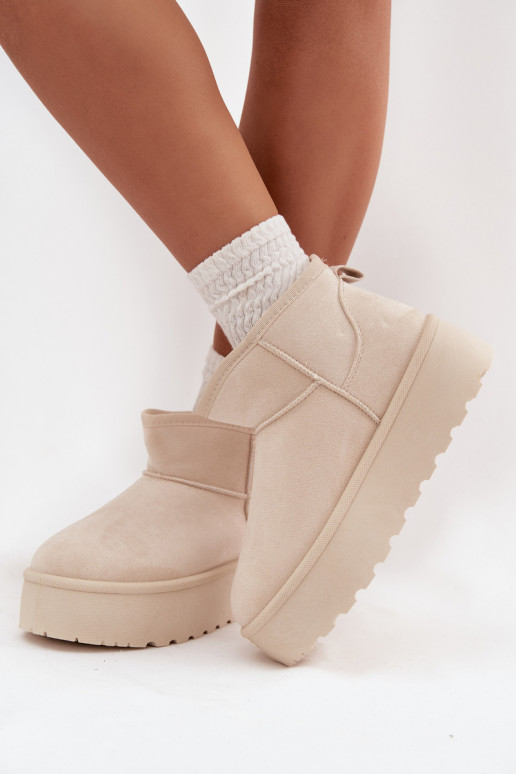 Women's Snow Boots on Platform with Buckles Light Beige Maelle