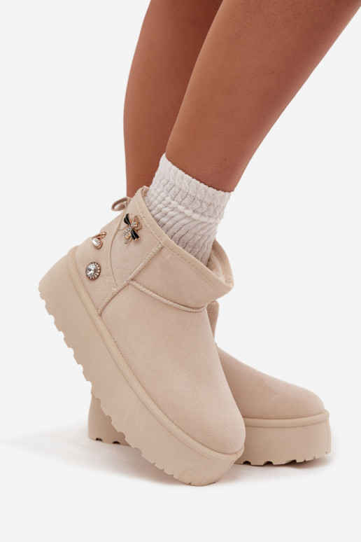 Women's Snow Boots on Platform with Buckles Light Beige Maelle
