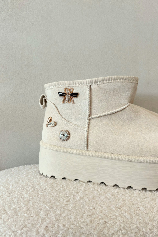 Women's Snow Boots on Platform with Buckles Light Beige Maelle