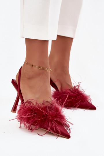 Heels with feathers and open heel Bordeaux Belice 2