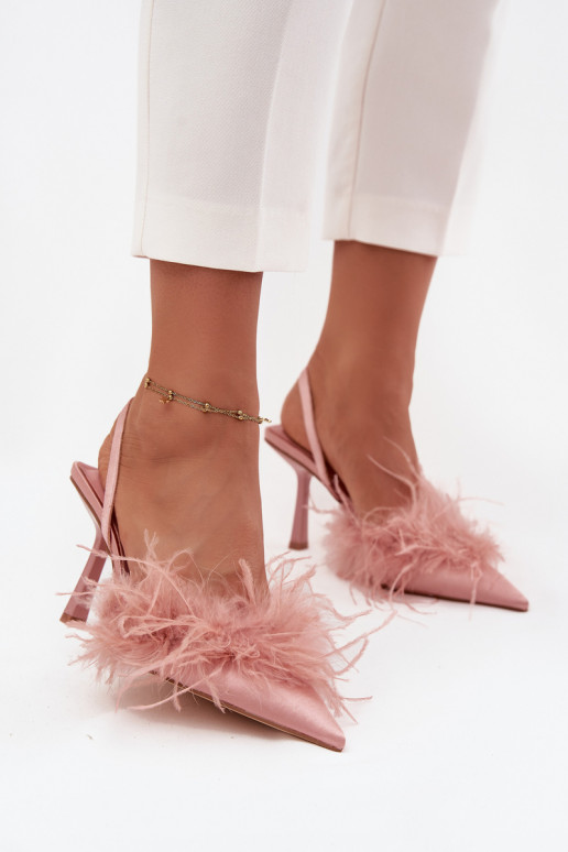 High heels with feathers and open heel Pink Belice