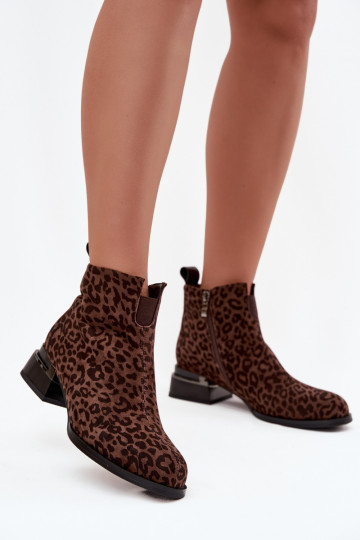 Ankle boots made of natural suede with leopard print D&A JC52-852 Brown