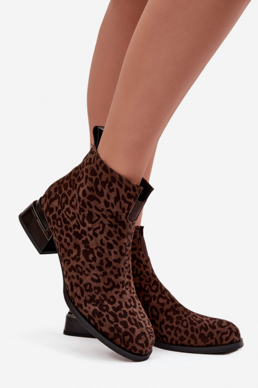 Ankle boots made of natural suede with leopard print D&A JC52-852 Brown