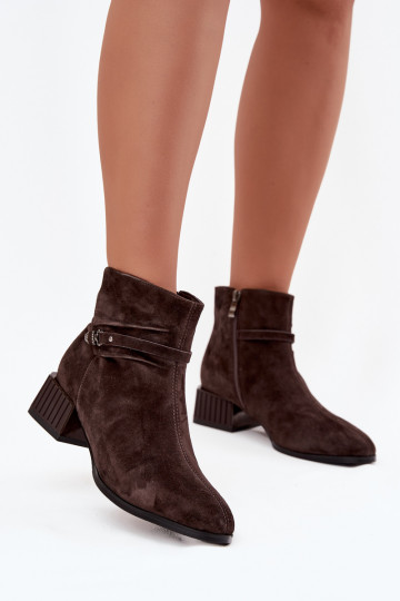 Women's Boots Made of Natural Suede on Block Heel Lined D&A CR52-651 Chocolate
