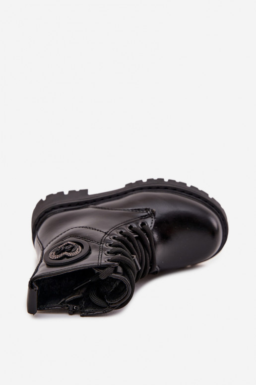 Girls' Ankle Boots with Fur Lining with Decoration LOVE Black Rosaira