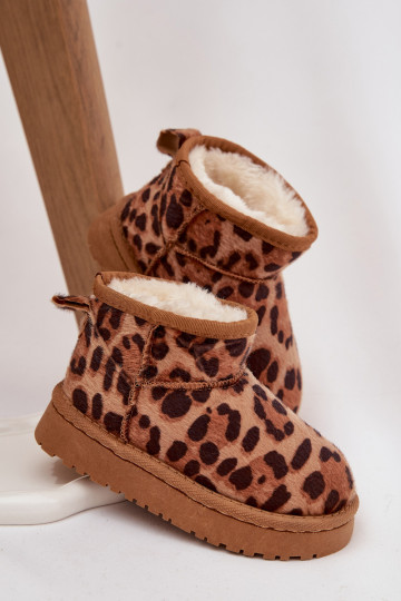 Children Youth Snow Boots Lined with Fur Panther Print Brown Mireya