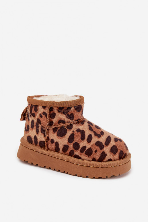 Children Youth Snow Boots Lined with Fur Panther Print Brown Mireya