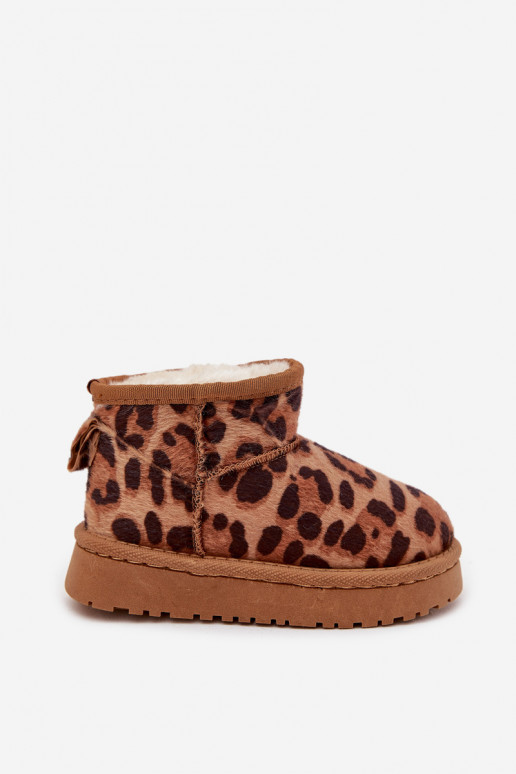 Children Youth Snow Boots Lined with Fur Panther Print Brown Mireya