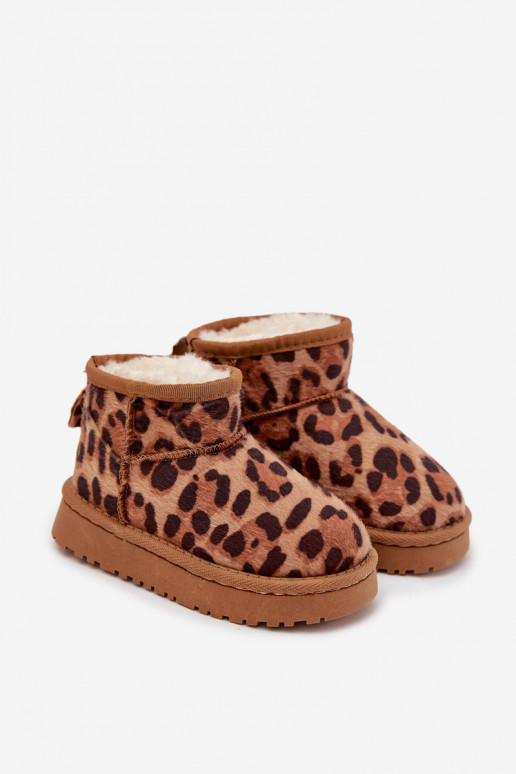 Children Youth Snow Boots Lined with Fur Panther Print Brown Mireya