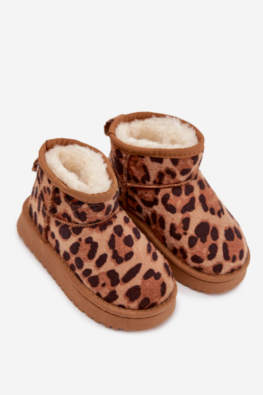 Children Youth Snow Boots Lined with Fur Panther Print Brown Mireya