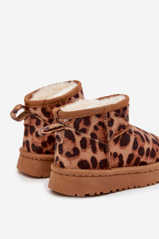 Children Youth Snow Boots Lined with Fur Panther Print Brown Mireya