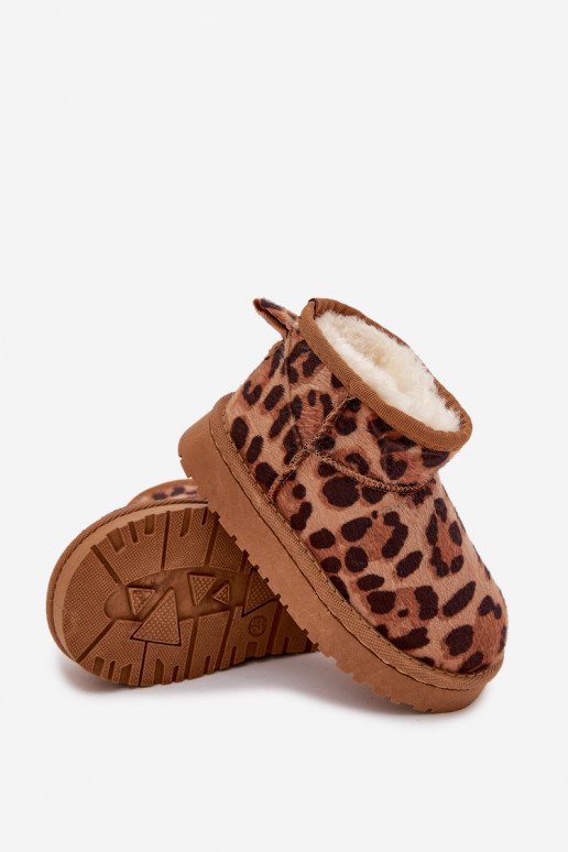 Children Youth Snow Boots Lined with Fur Panther Print Brown Mireya