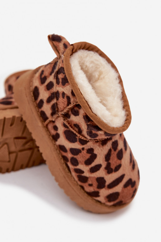 Children Youth Snow Boots Lined with Fur Panther Print Brown Mireya