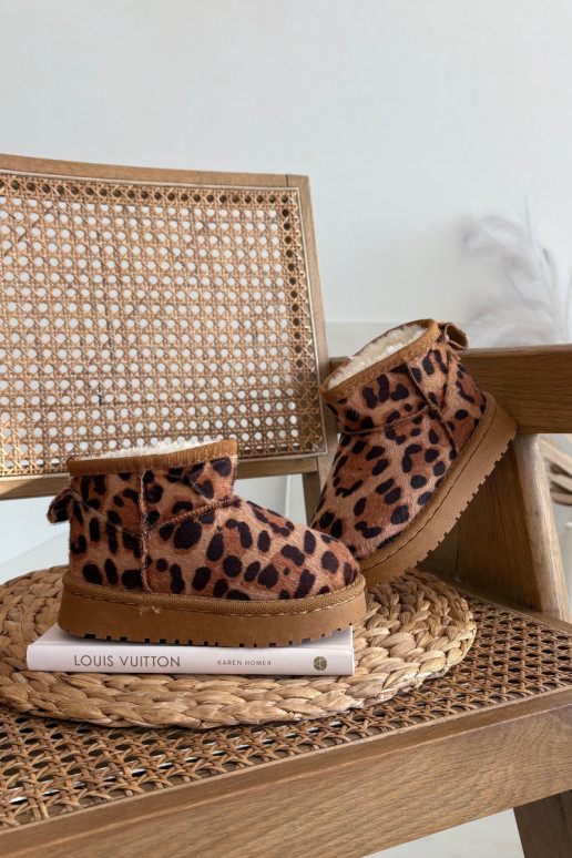 Children Youth Snow Boots Lined with Fur Panther Print Brown Mireya