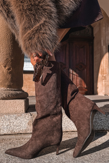 Women's Boots Made of Eco Suede Slip-On High Heel Chocolate Phelin 2