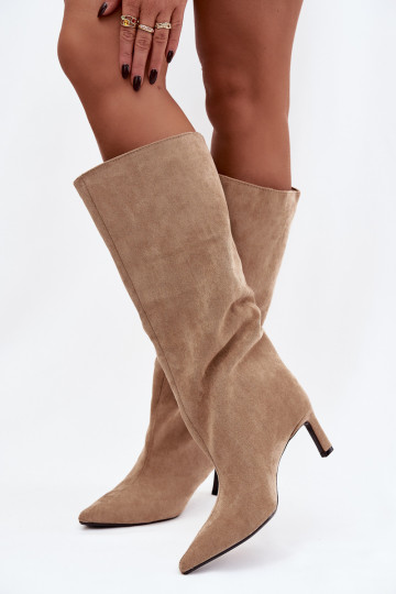 Women's eco suede slip-on boots with heel beige Phelin