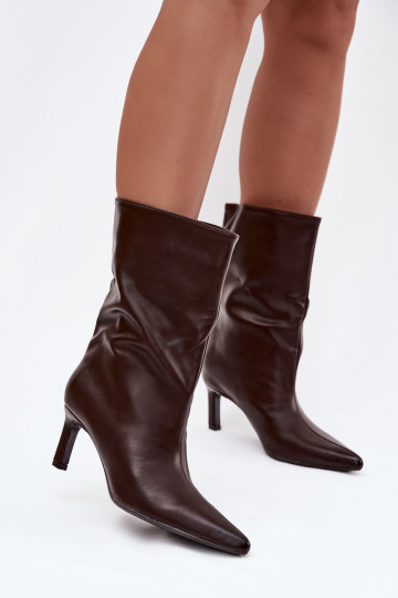 Slip On Women's Ankle Boots On Heel Made Of Eco Leather Chocolate Norell 2