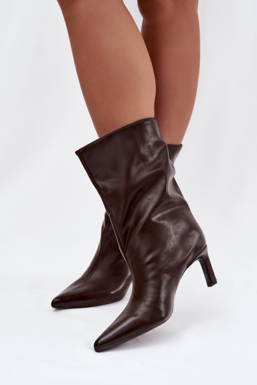 Slip On Women's Ankle Boots On Heel Made Of Eco Leather Chocolate Norell