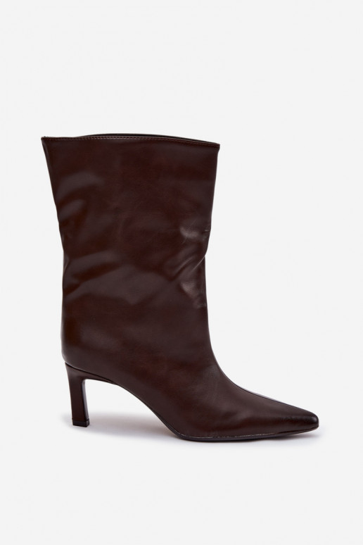 Slip On Women's Ankle Boots On Heel Made Of Eco Leather Chocolate Norell