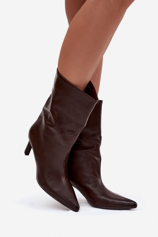 Slip On Women's Ankle Boots On Heel Made Of Eco Leather Chocolate Norell