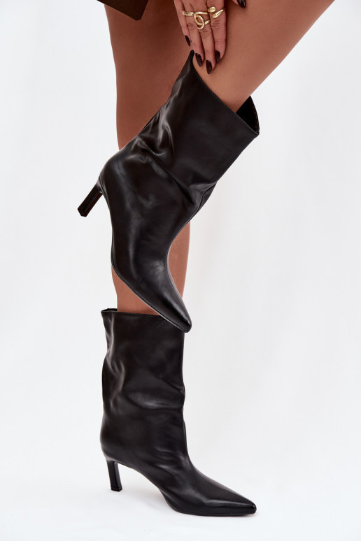 Slip On Women's Ankle Boots On Heel From Eco Leather Black Norell