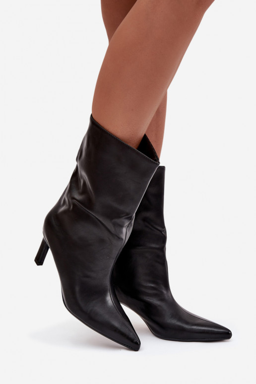 Slip On Women's Ankle Boots On Heel From Eco Leather Black Norell