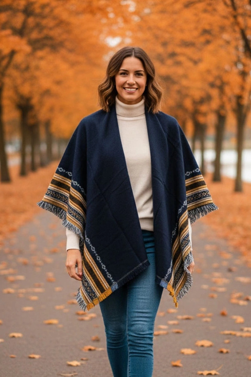 Granatowy szal ze zdobieniem Rio