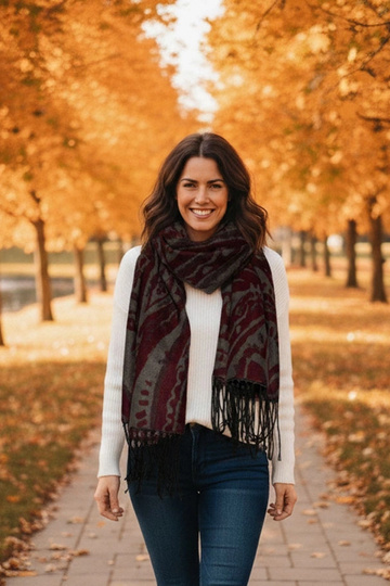 Szaro-bordowy szalik w...