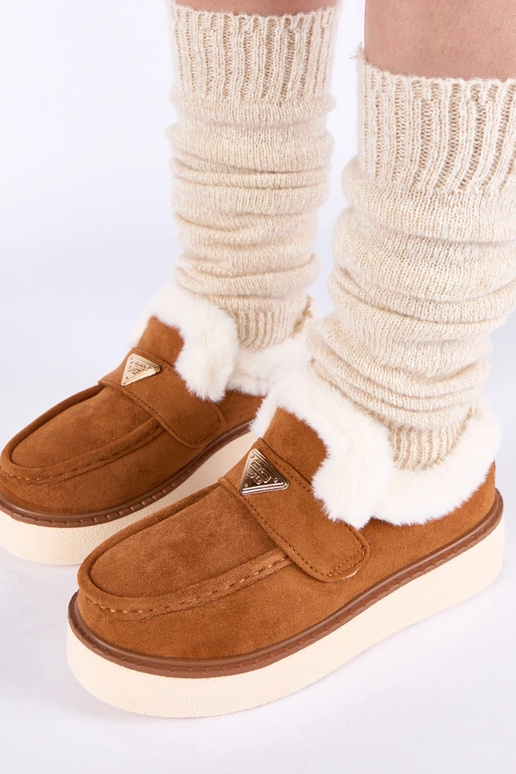 Brązowe mokasyny ocieplane futerkiem...