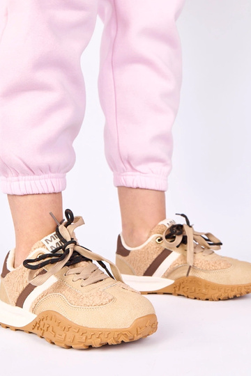 Beżowe sneakersy ocieplane z futerkiem Sanna