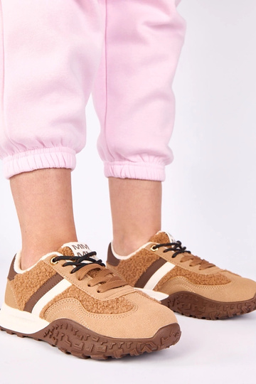 Brązowe sneakersy ocieplane z futerkiem Sanna