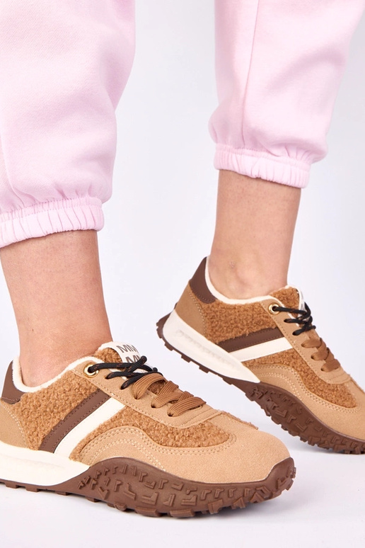 Brązowe sneakersy ocieplane z...