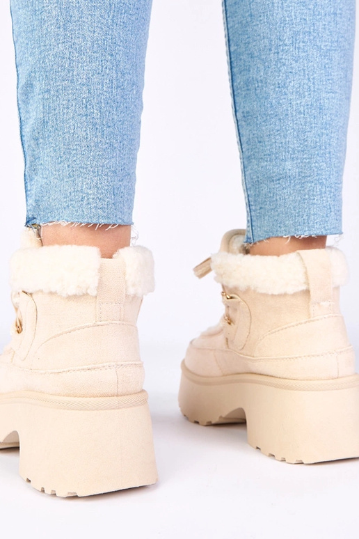 Beżowe śniegowce z futerkiem na...