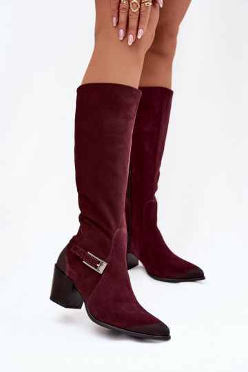 Leather Suede Boots with Heels with Buckle Warm Zazoo 70156 Bordeaux 2