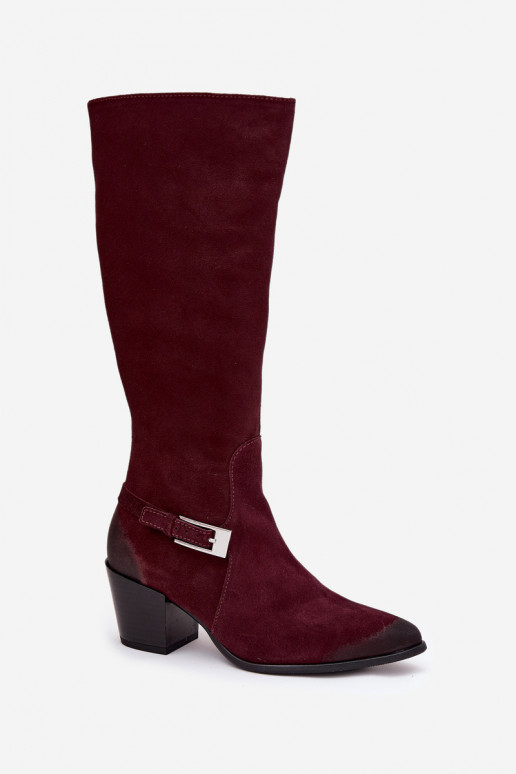 Leather Suede Boots with Heels with Buckle Warm Zazoo 70156 Bordeaux