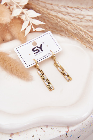 Hanging earrings with zircons Gold plated steel 2