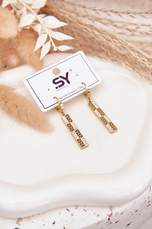 Hanging earrings with zircons Gold plated steel