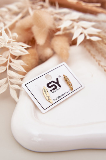 Leaf Earrings With Zirconia Stainless Steel Gold 2