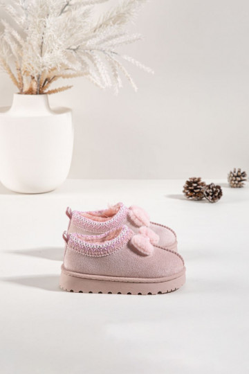 Children's Snow Boots With Embroidery And Bow Pink Daven
