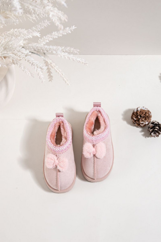 Children's Snow Boots With Embroidery And Bow Pink Daven