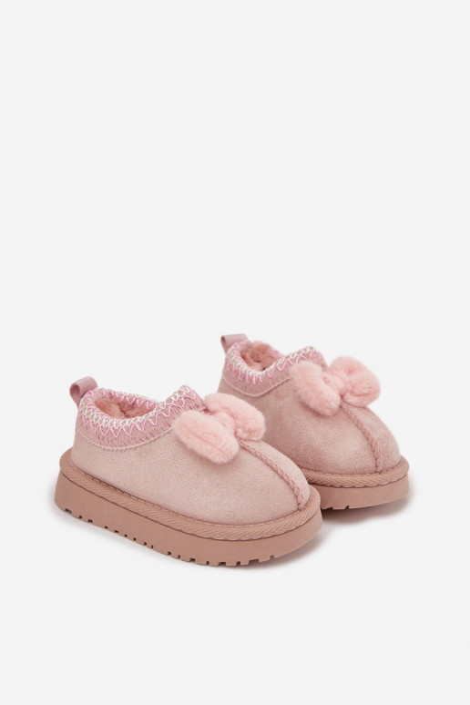 Children's Snow Boots With Embroidery And Bow Pink Daven