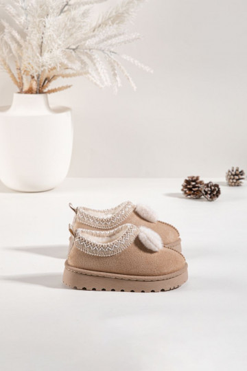 Children's Snow Boots with Embroidery and Bow Beige Daven